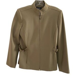 Rafaela tan Blazer jacket full zip buckles sides for custom fit satiny lined 8
C
